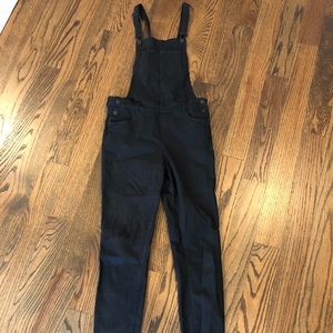 Skinny leg black denim overalls